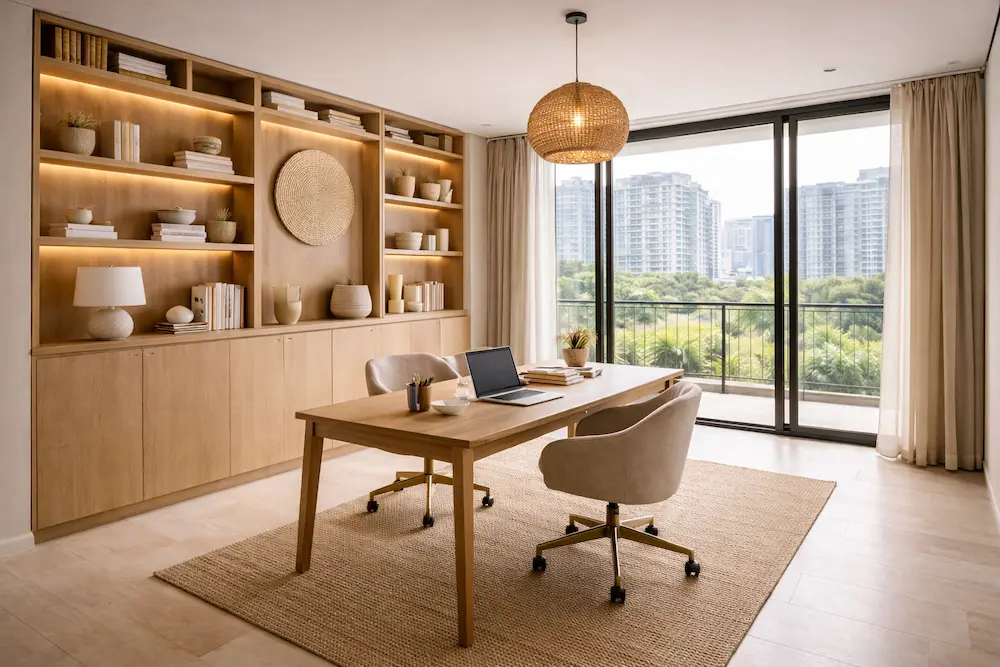 Imagem de um escritório de apartamento bem iluminado