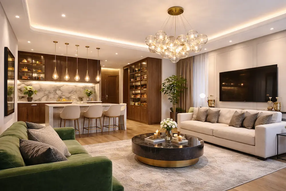 imagem de alguns cômodos do apartamento bem iluminado