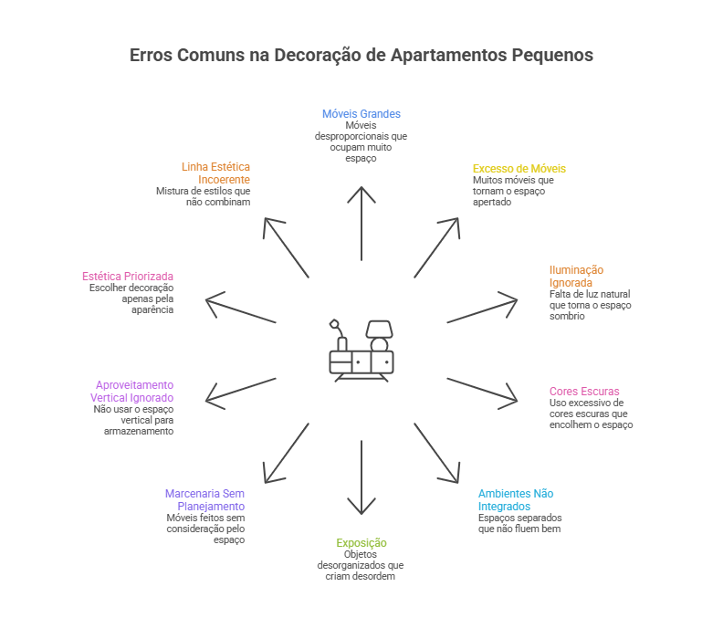 Imagem com 10 erros comuns na decoração de apartamentos pequenos