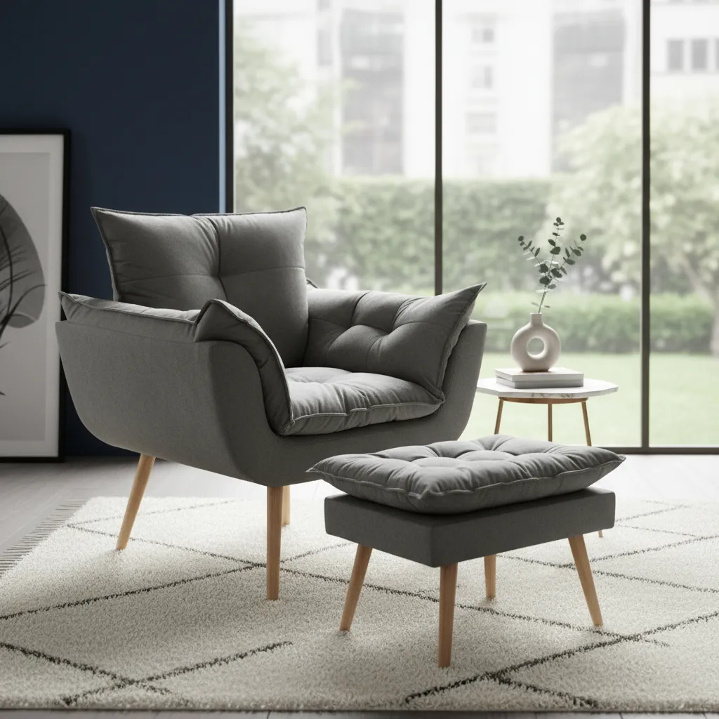 Foto de uma poltrona com Puff 