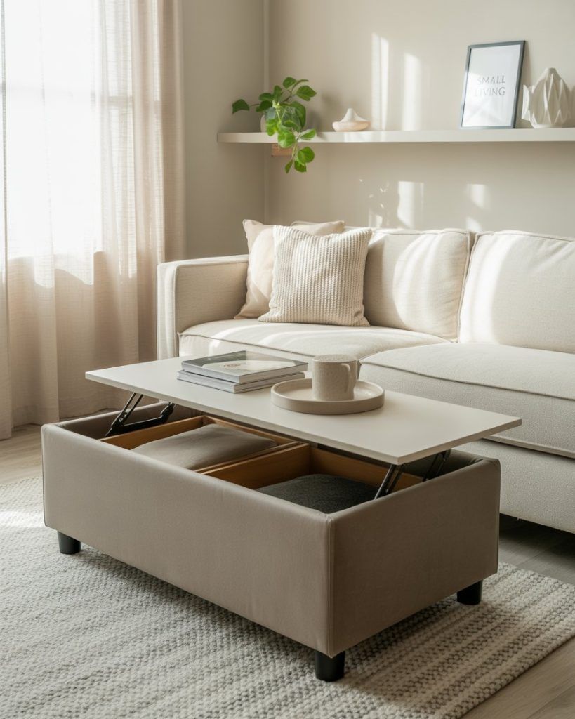 Imagem de uma sala com mesa de centro multifuncional