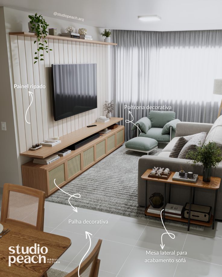 Imagem de uma sala em tons neutros