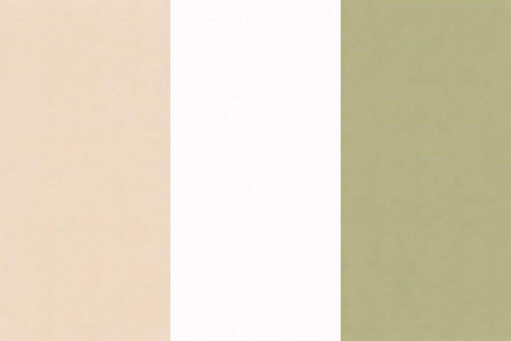 Imagem com as cores Bege claro + branco + verde oliva suave