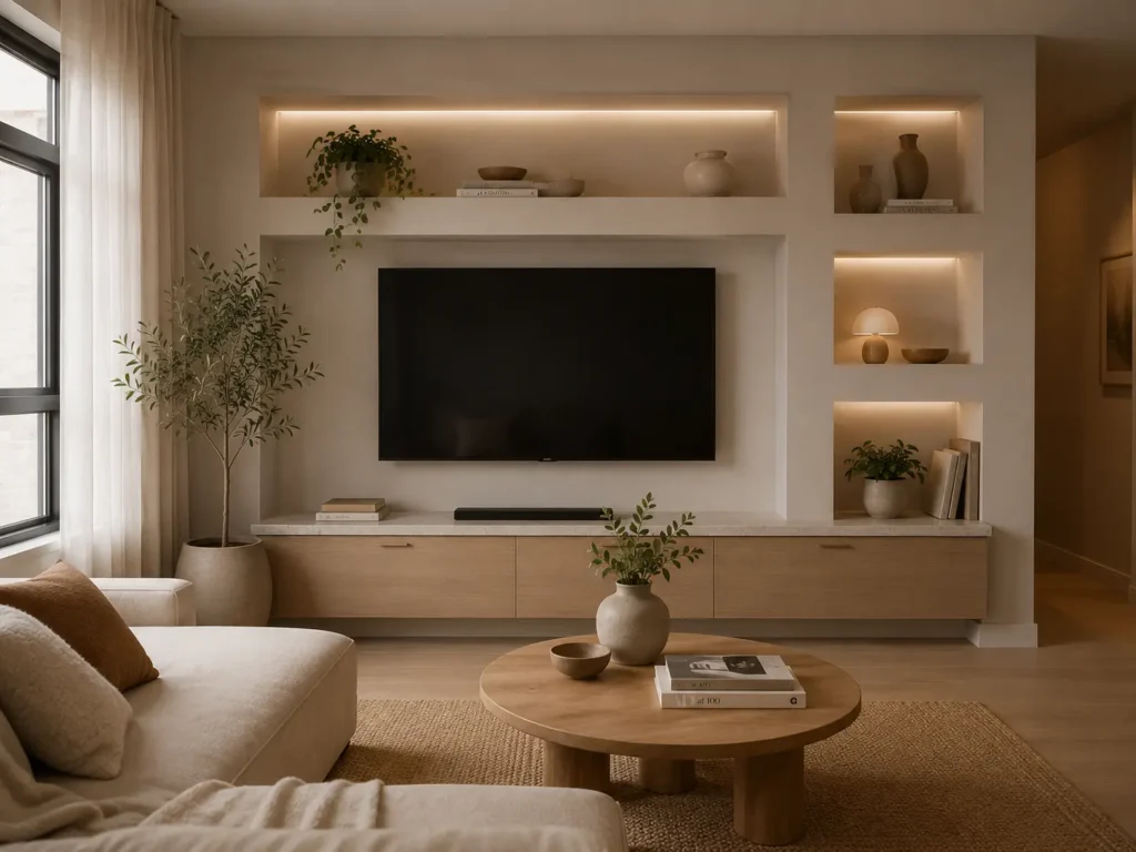 sala com nichos embutidos