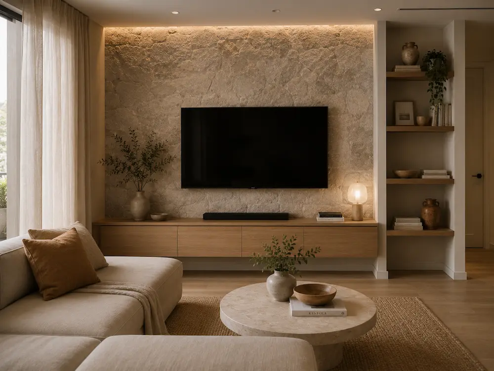 sala com revestimento de pedra