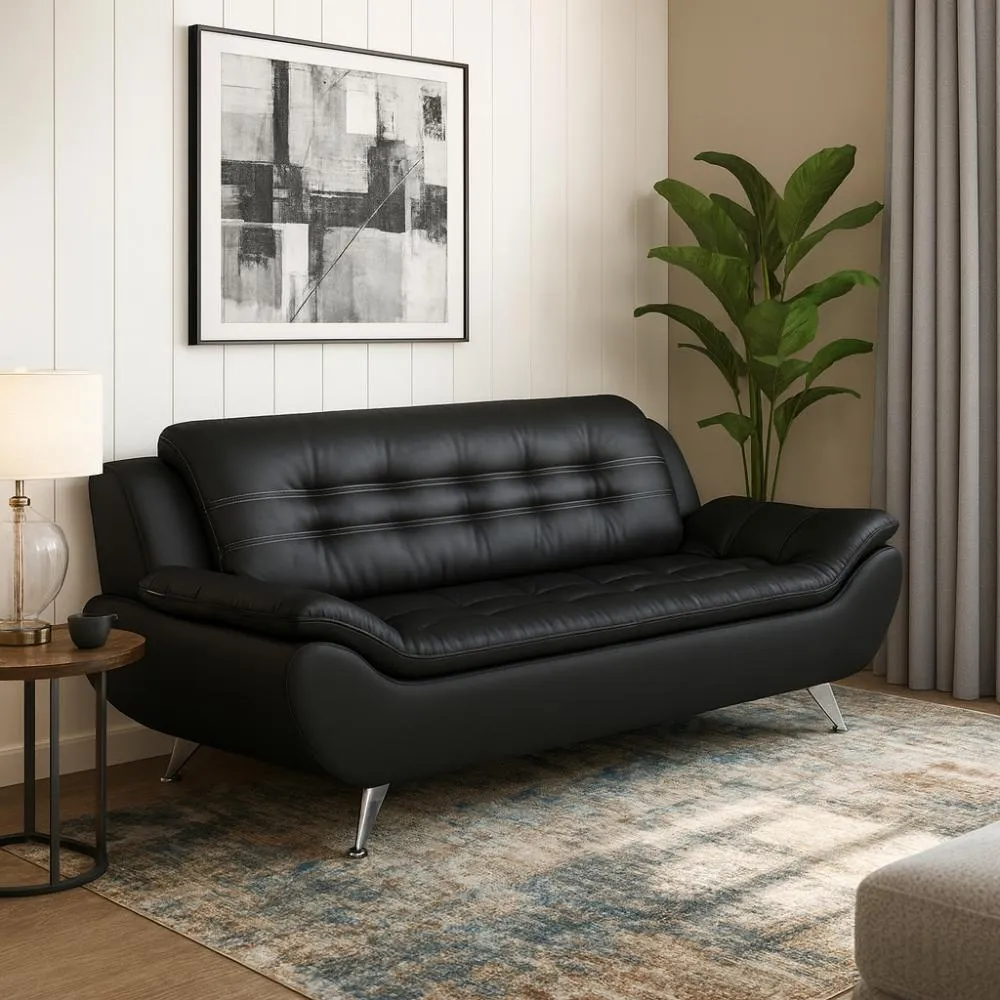 sofá de couro com braço fino