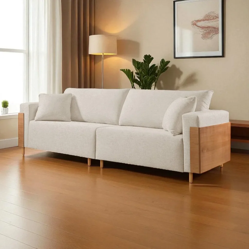 Sofá com pé de madeira