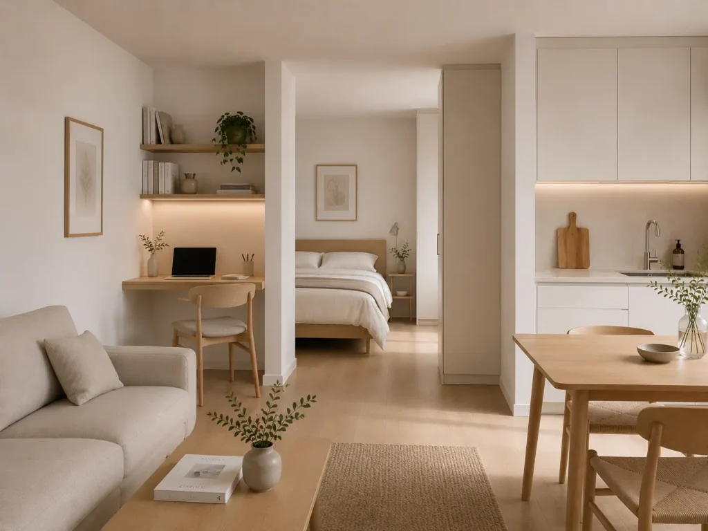 Studio com home office compacto