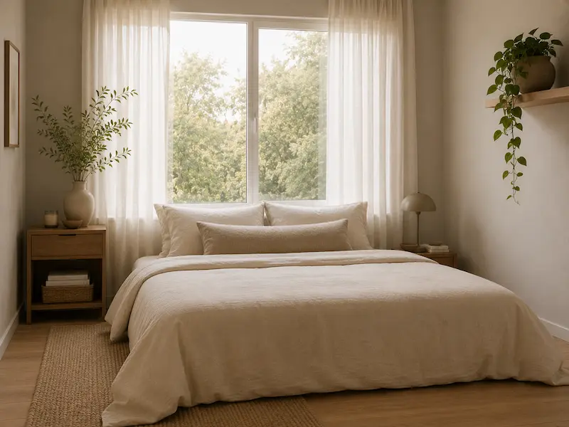 cama encostada na janela