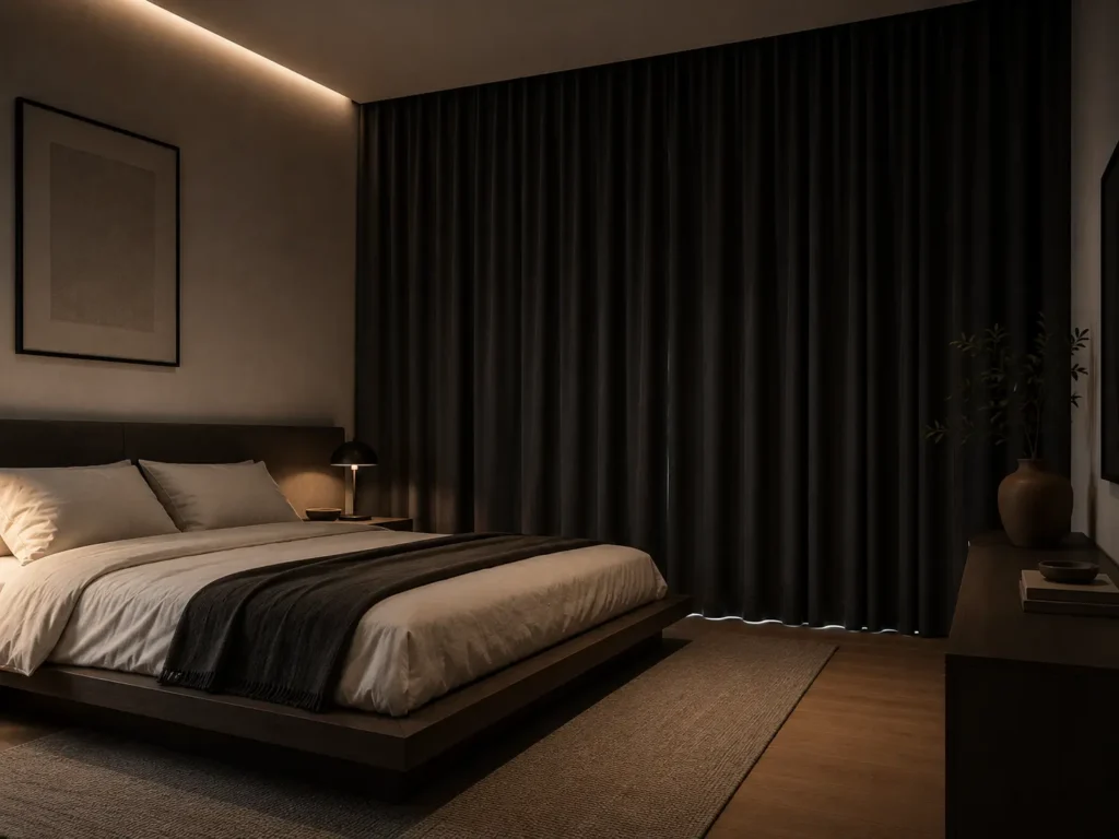 quarto com cortinas blackout