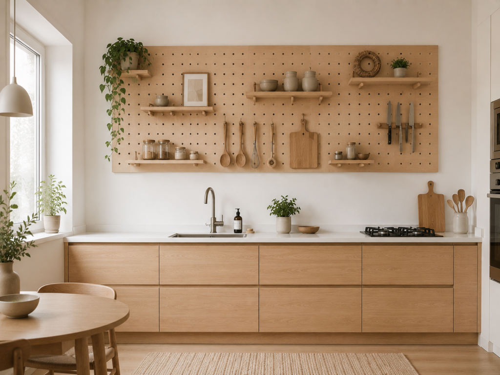 Cozinha com painel pegboard