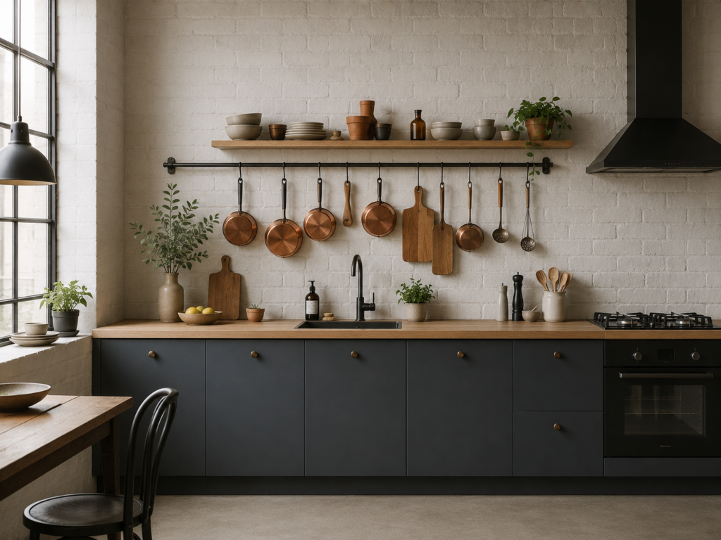 cozinha com ganchos para pendurar utensílios
