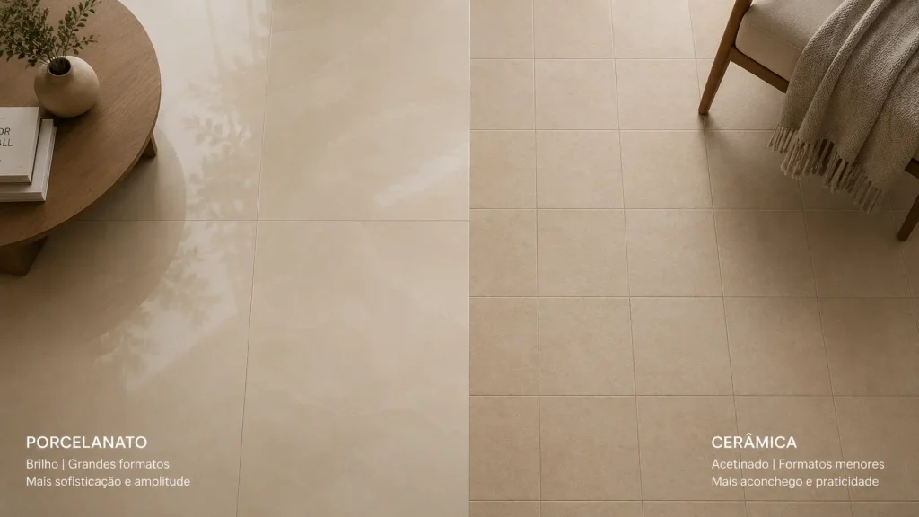 imagem mostrando a diferença entre porcelanato ou cerâmica