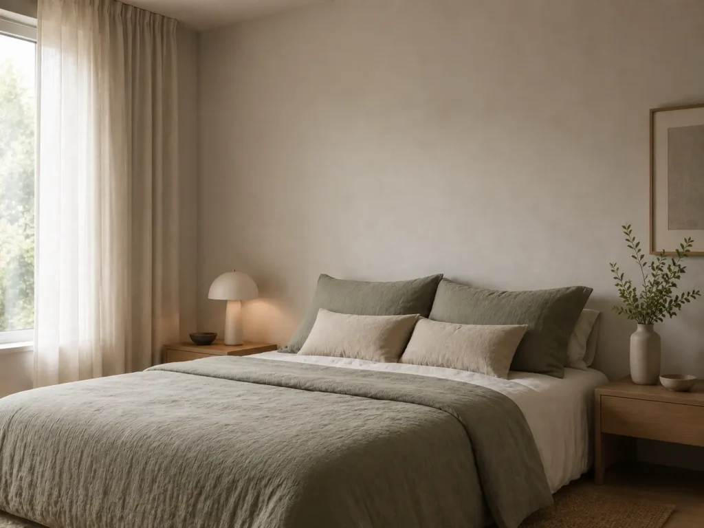 quarto com almofadas grandes encostadas na parede