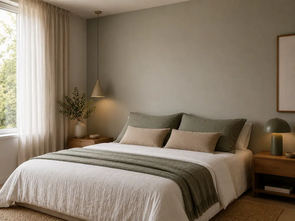 quarto com manta na cama