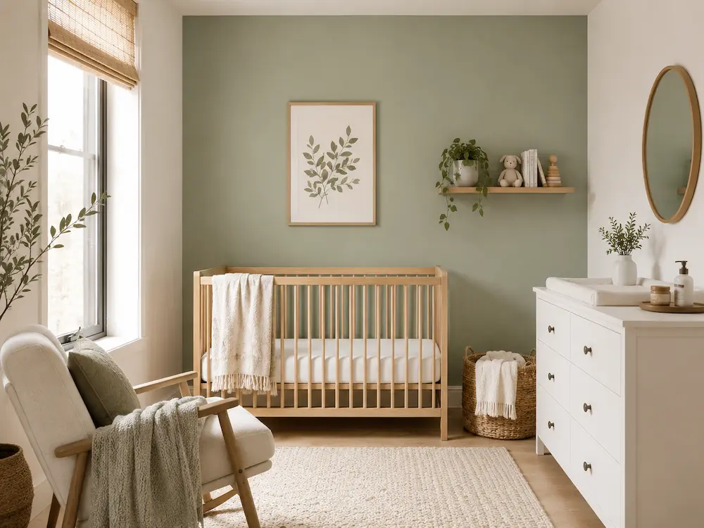 quarto de bebê com toques em verde sálvia