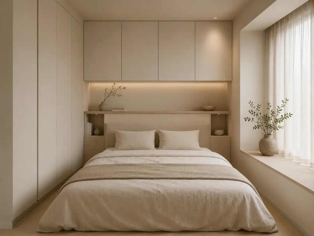 Quarto minimalista com marcenaria planejada