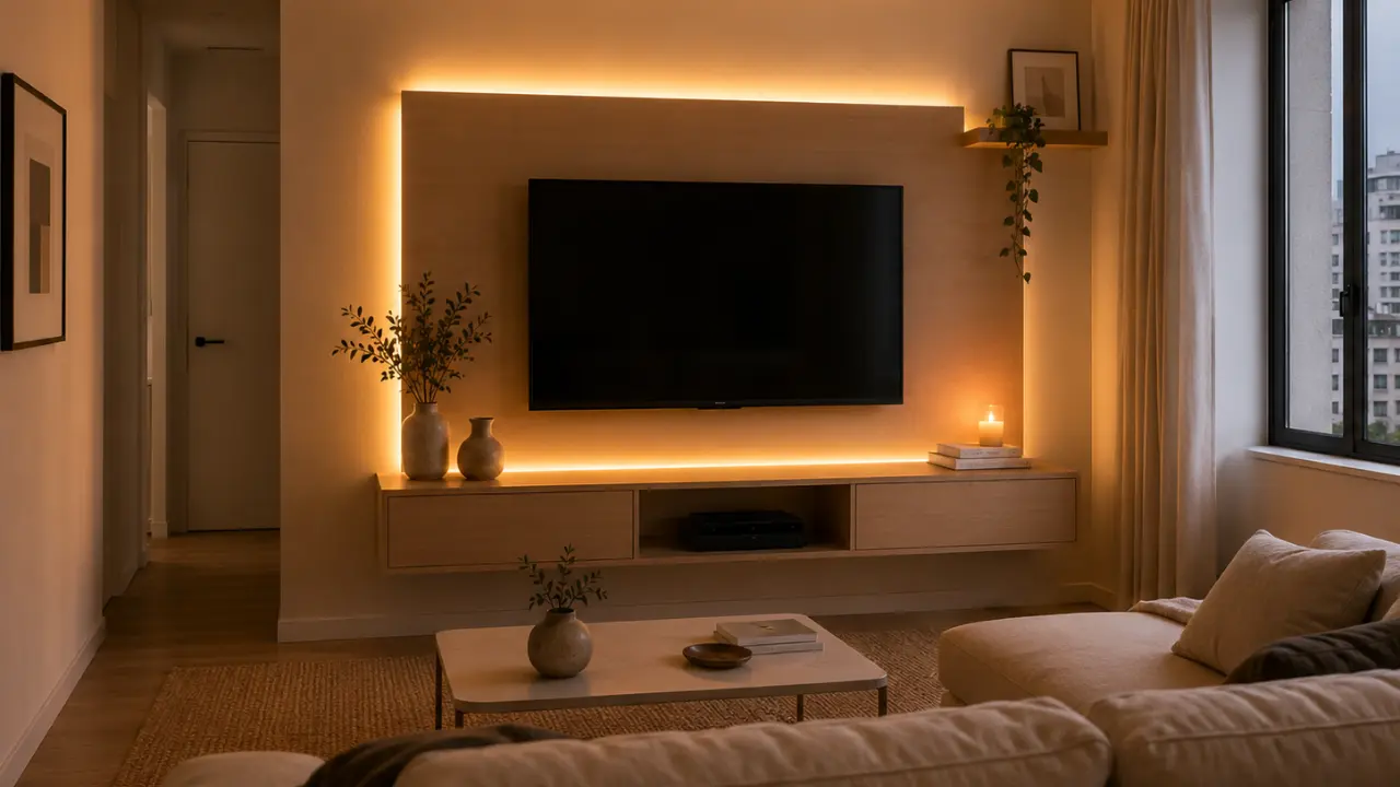 sala com fita led na sala