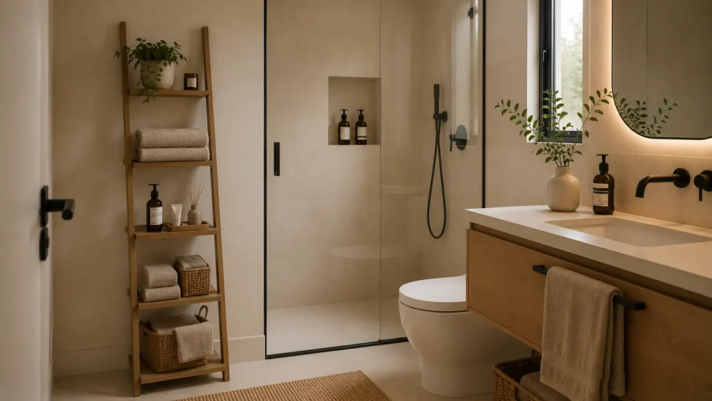 Banheiro com escada decorativa